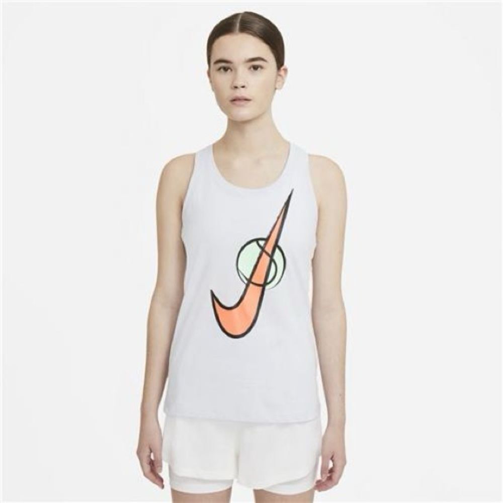 NIKE Women's Nike Court Swoosh Racerback Cotton Boend Tank Top White Size Large